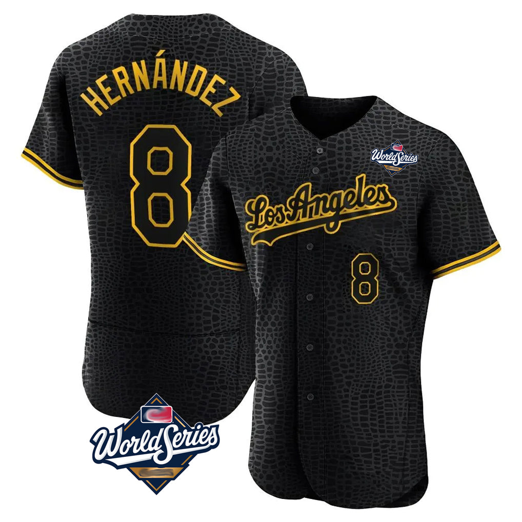 Vanessashop LA.Dodgers #8 Enrique Hern¡§¡éndez Player Black World Series Snake Skin City Limited Elite Home Stitched Jerseys