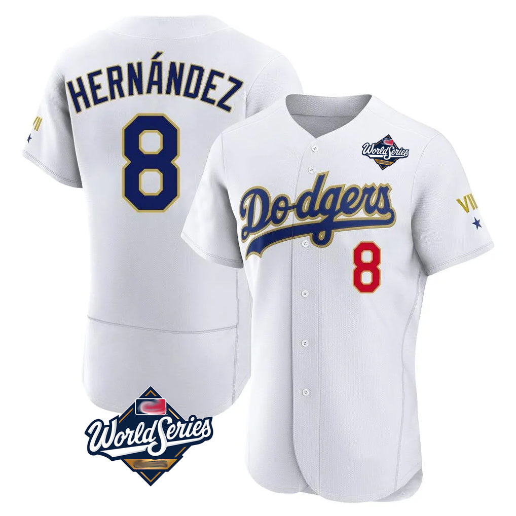 Vanessashop LA.Dodgers #8 Enrique Hern¡§¡éndez Player Gold White World Series 2026 Collection Stadium Limited Elite Stitched Jerseys