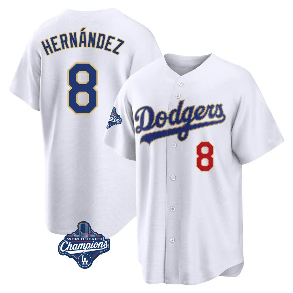 Vanessashop LA.Dodgers #8 Enrique Hern¡§¡éndez Player Gold White World Series Meet 2026 Collection Stadium Limited Stitched Jerseys