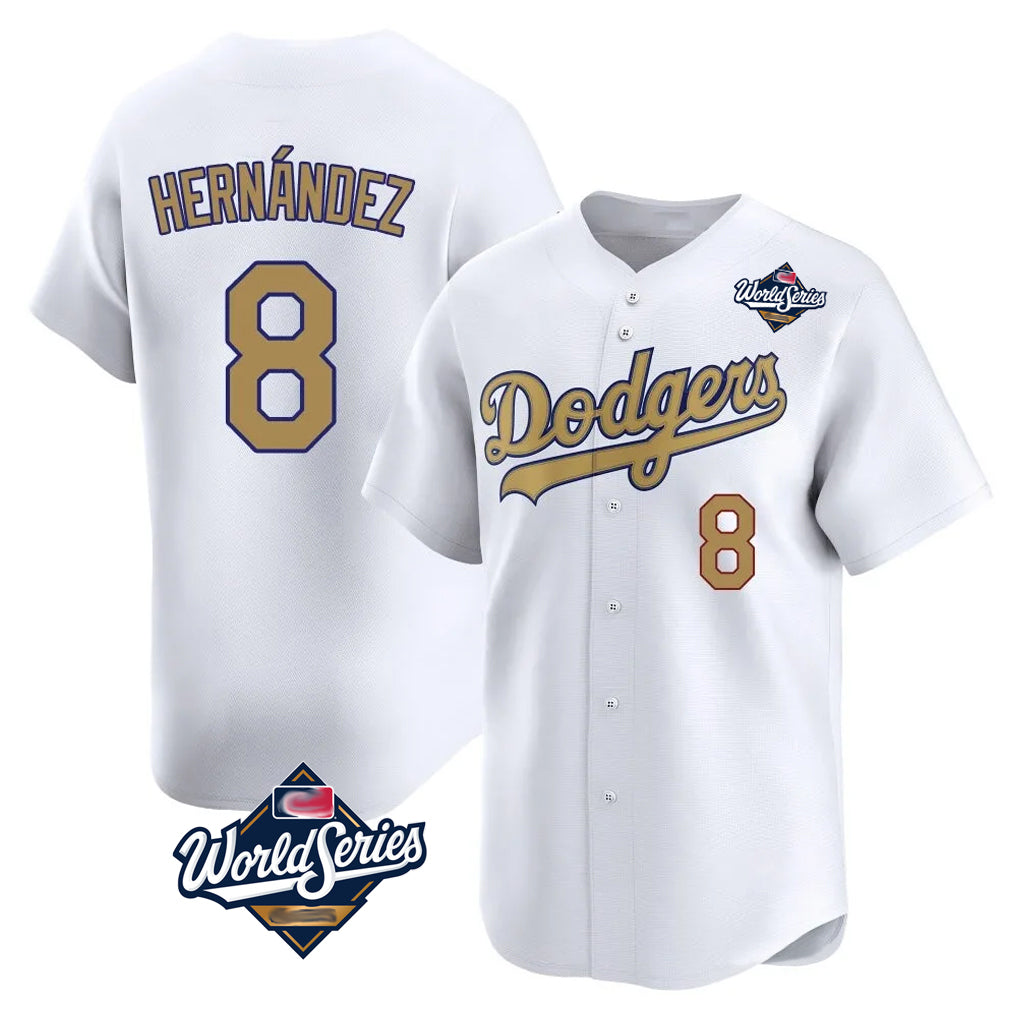 Vanessashop LA.Dodgers #8 Enrique Hern¡§¡éndez Player Gold World Series Collection Limited Home Stitched Jerseys