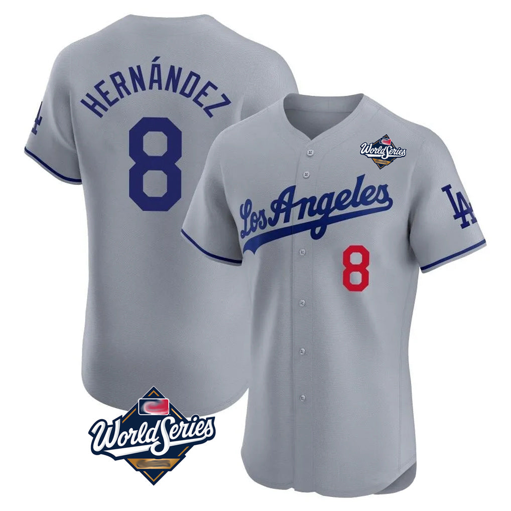 Vanessashop LA.Dodgers #8 Enrique Hern¡§¡éndez Player Gray World Series Limited Elite Home Stitched Jerseys