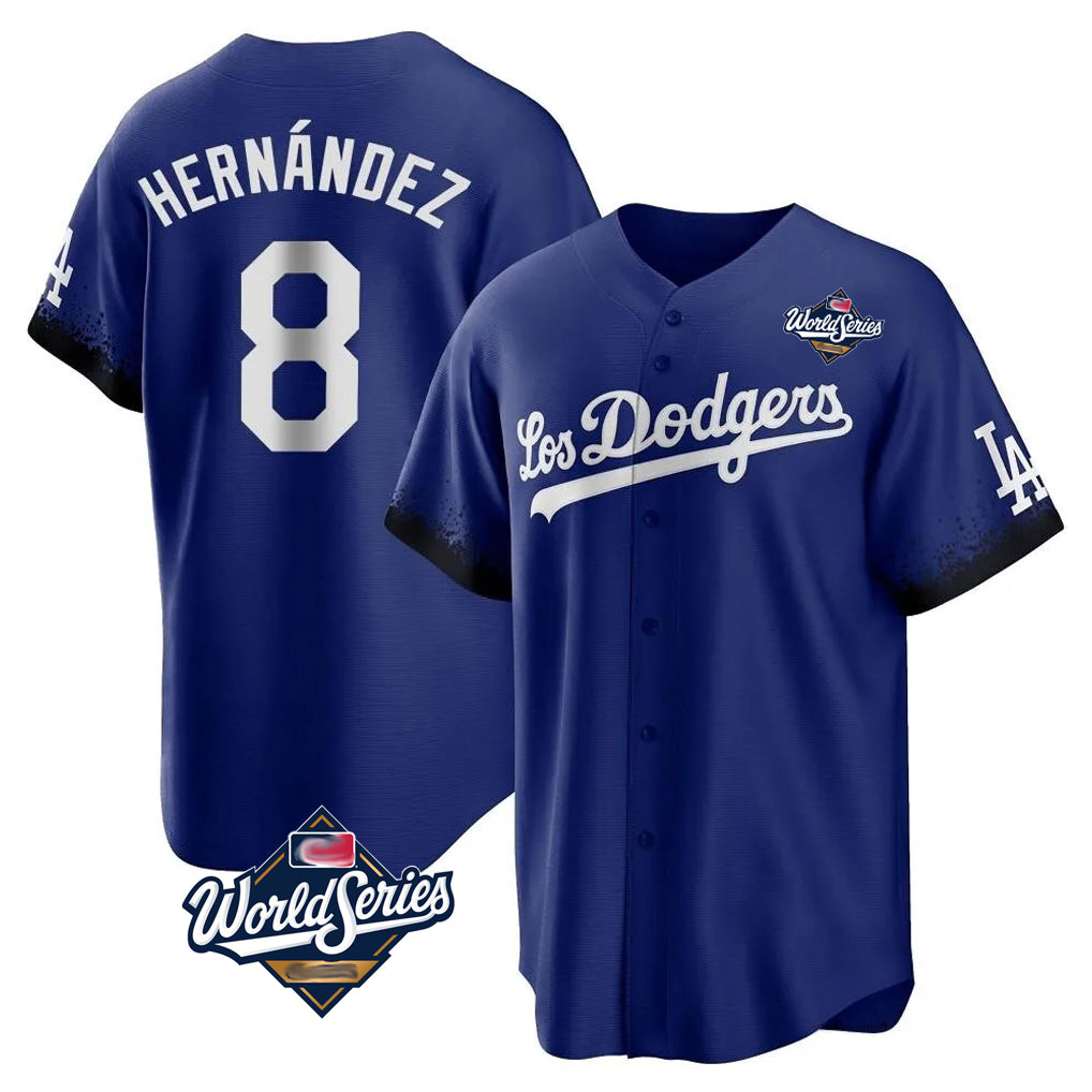 Vanessashop LA.Dodgers #8 Enrique Hern¡§¡éndez Player Royal World Series City Connect Home Game Stitched Jerseys
