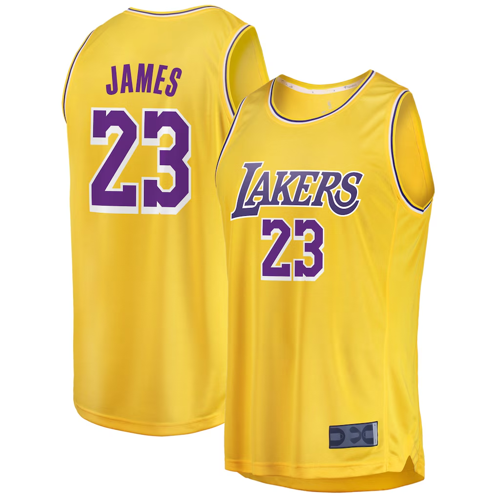Vanessashop LA.Lakers #23 LeBron James Gold Big & Tall Fast Break Player Stitched Jerseys - Icon Edition