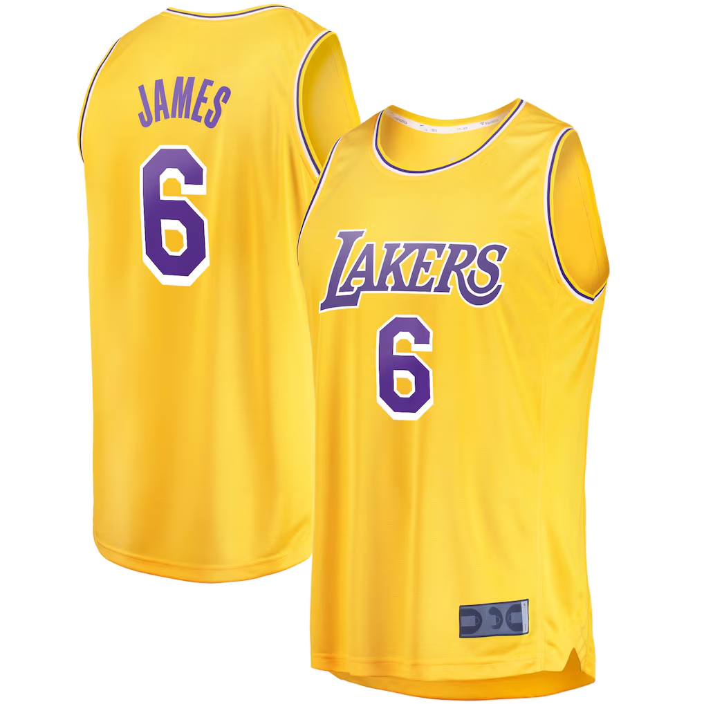 Vanessashop LA.Lakers #6 LeBron James Gold 202122 Fast Break Replica Stitched Jerseys - Icon Edition