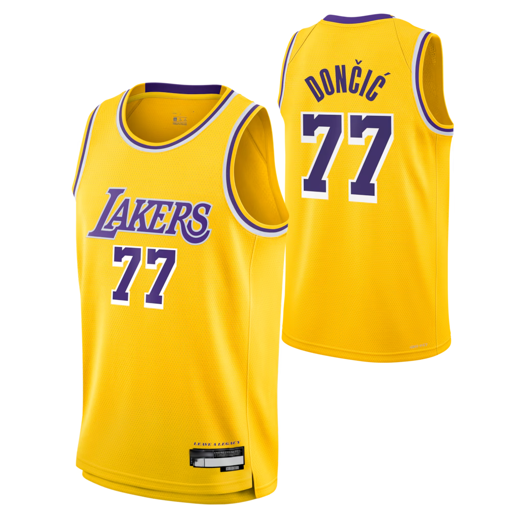 Vanessashop LA.Lakers #77 Luka Don?i? Gold Swingman Stitched Jerseys - Icon Edition
