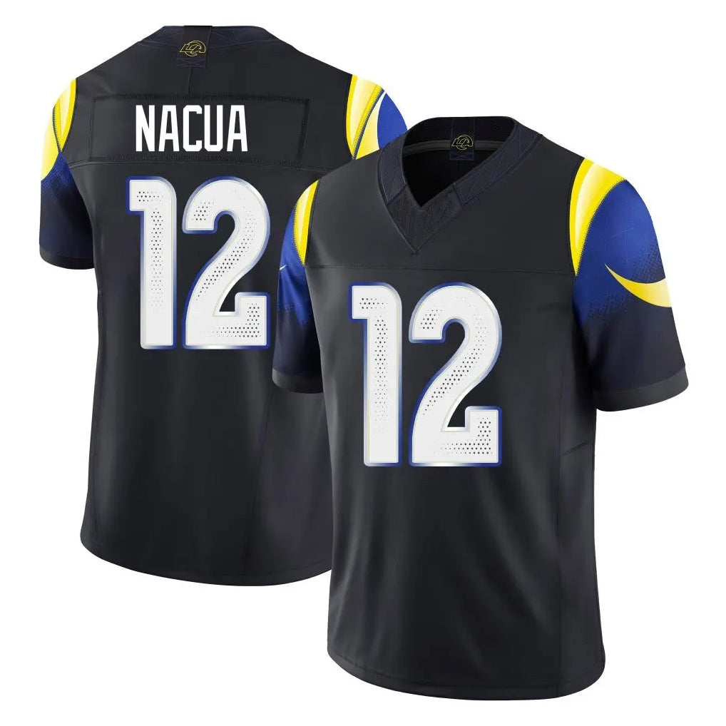 Vanessashop LA.Rams #12 Puka Nacua Player Black Midnight Rivalries Collection Limited Home Game Stitched Jerseys