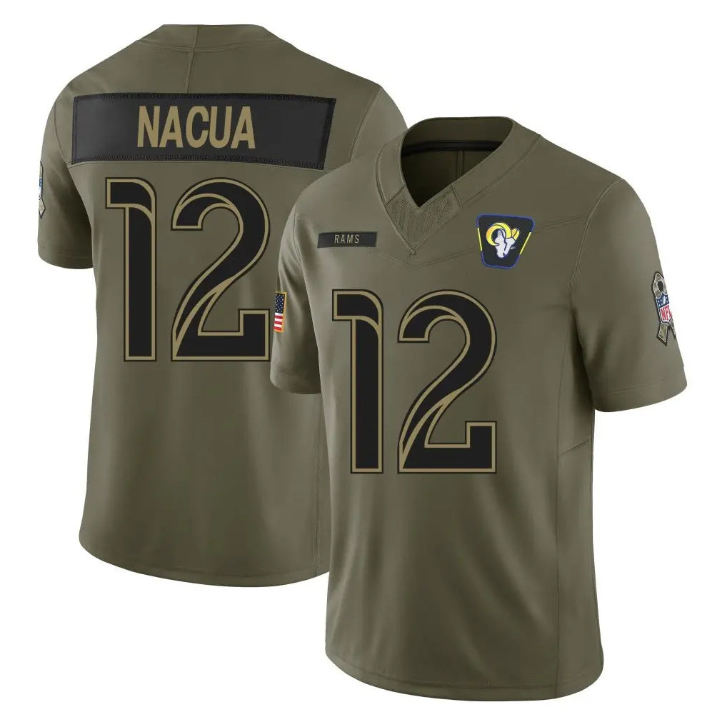 Vanessashop LA.Rams #12 Puka Nacua Player Olive 2025 Salute To Service Limited Game Stitched Jerseys