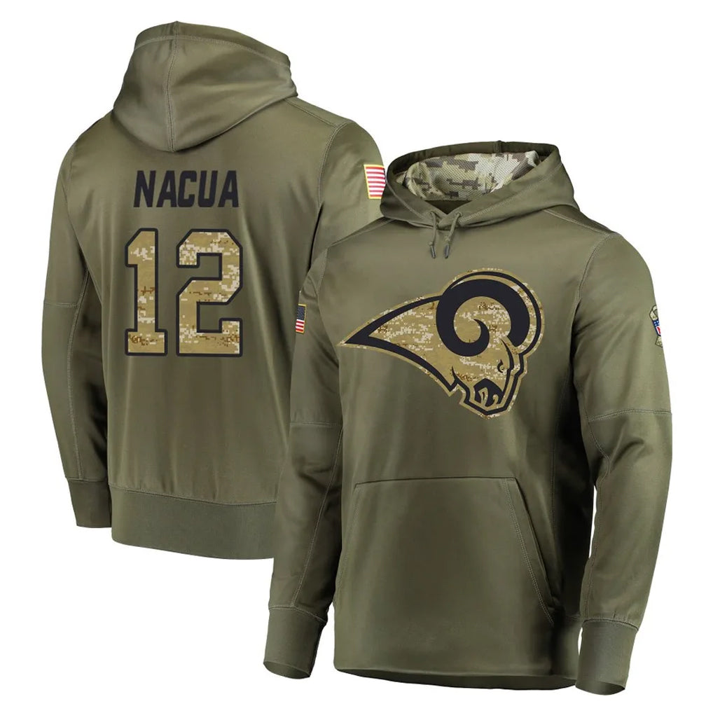 Vanessashop LA.Rams #12 Puka Nacua Player Olive Salute to Service Pullover Hoodies Home Game Stitched Jerseys