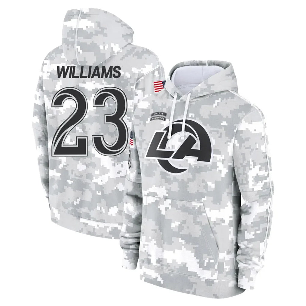 Vanessashop LA.Rams #23 Kyren Williams Player Arctic Camo Salute to Service Hoodies Limited Game Stitched Jerseys