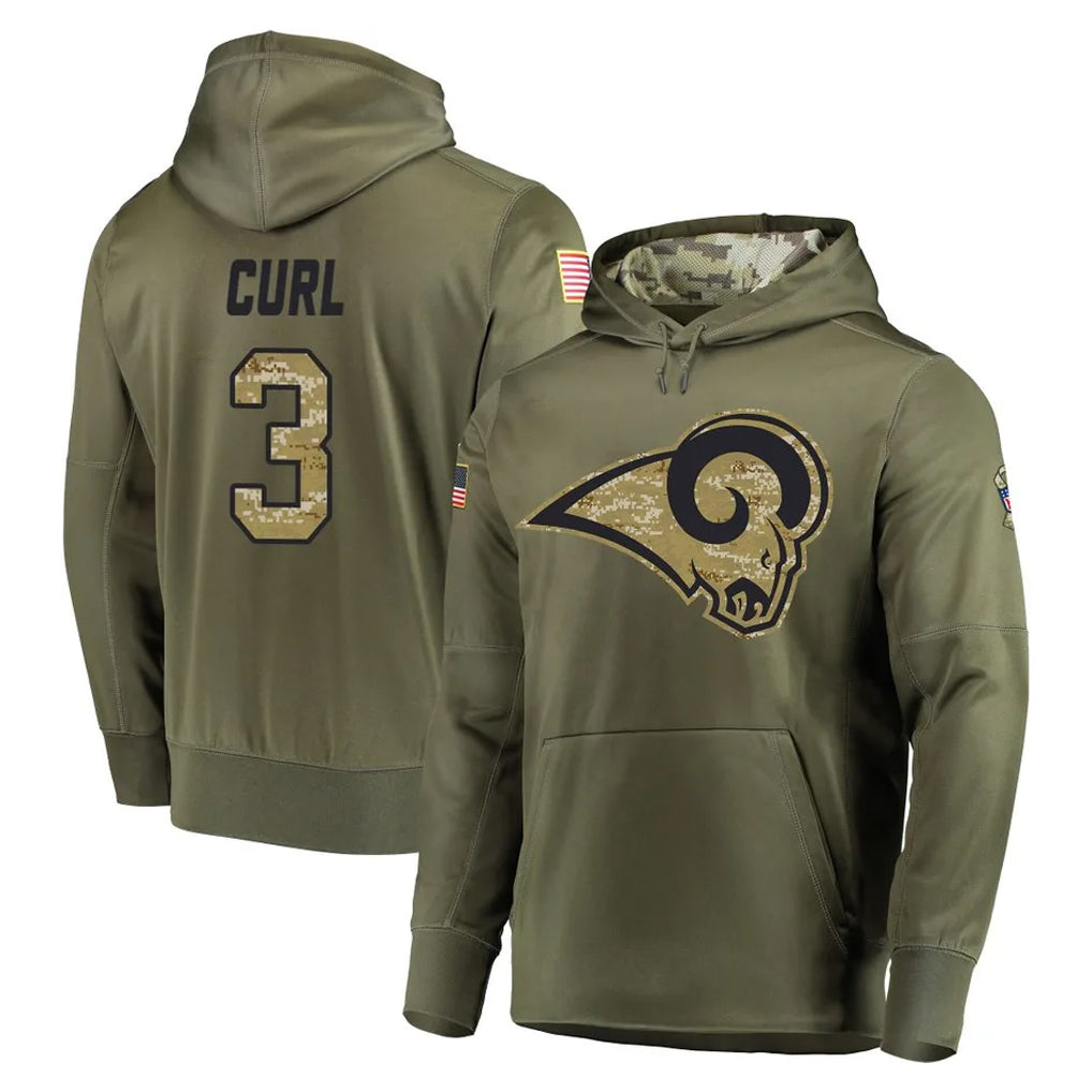 Vanessashop LA.Rams #3 Kam Curl Player Olive Salute to Service Pullover Hoodies Home Game Stitched Jerseys