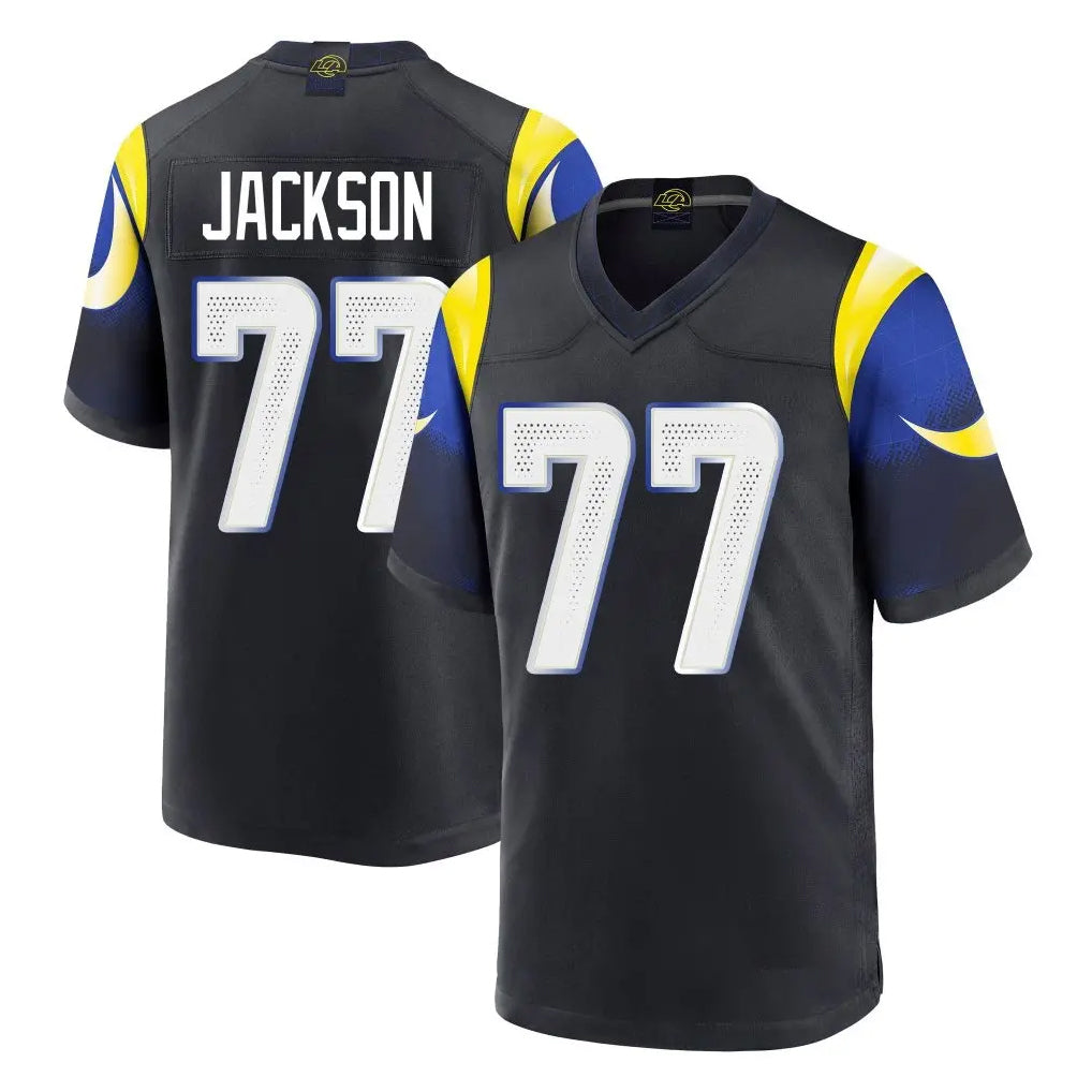 Vanessashop LA.Rams #77 Alaric Jackson Player Black Midnight Rivalries Collection Home Game Stitched Jerseys