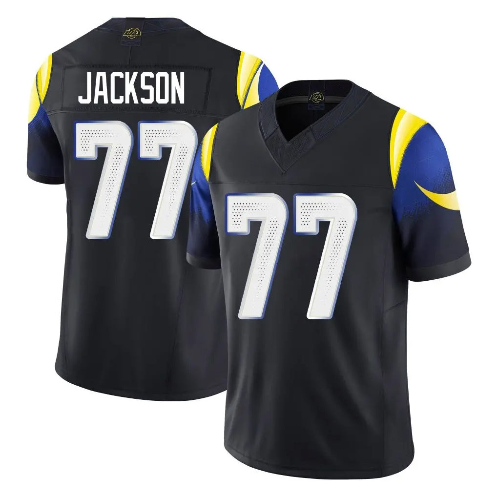 Vanessashop LA.Rams #77 Alaric Jackson Player Black Midnight Rivalries Collection Limited Home Game Stitched Jerseys