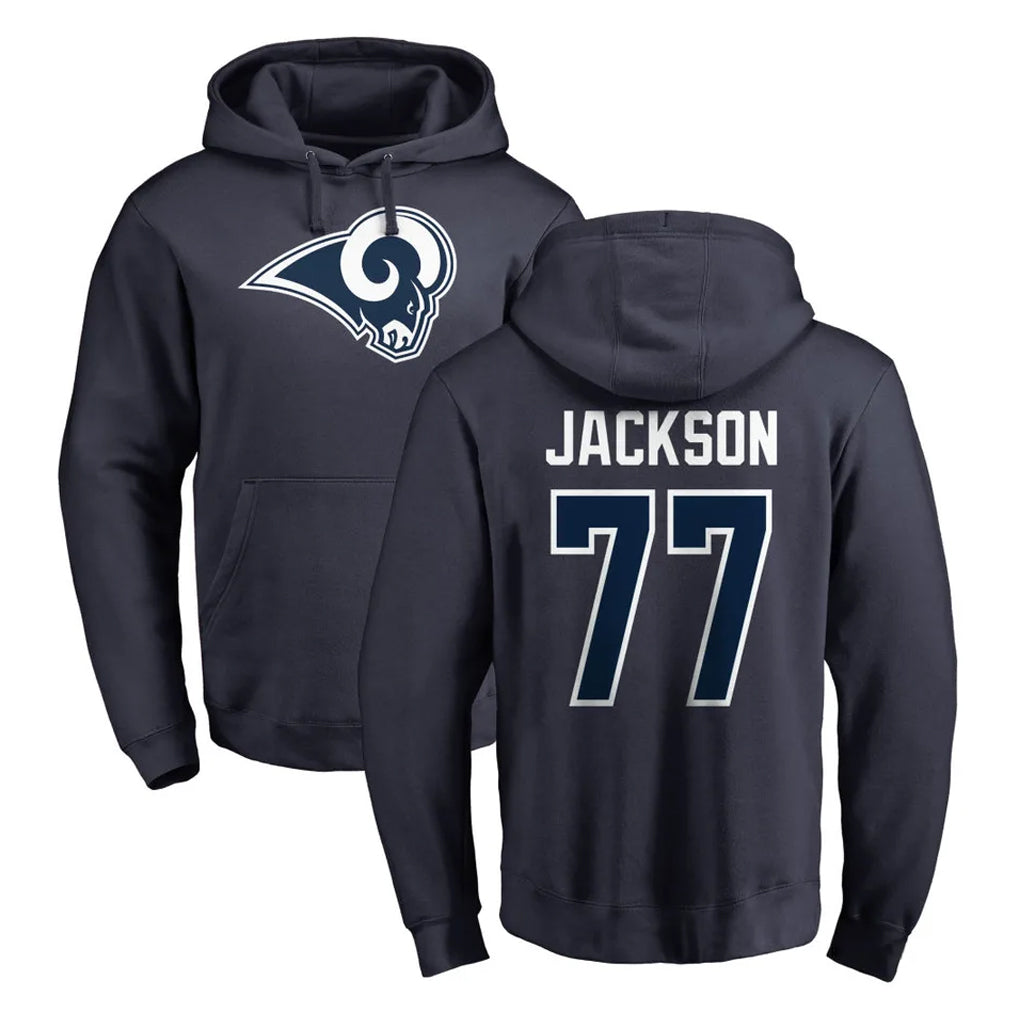 Vanessashop LA.Rams #77 Alaric Jackson Player Navy Pullover Hoodie Limited Game Stitched Jerseys