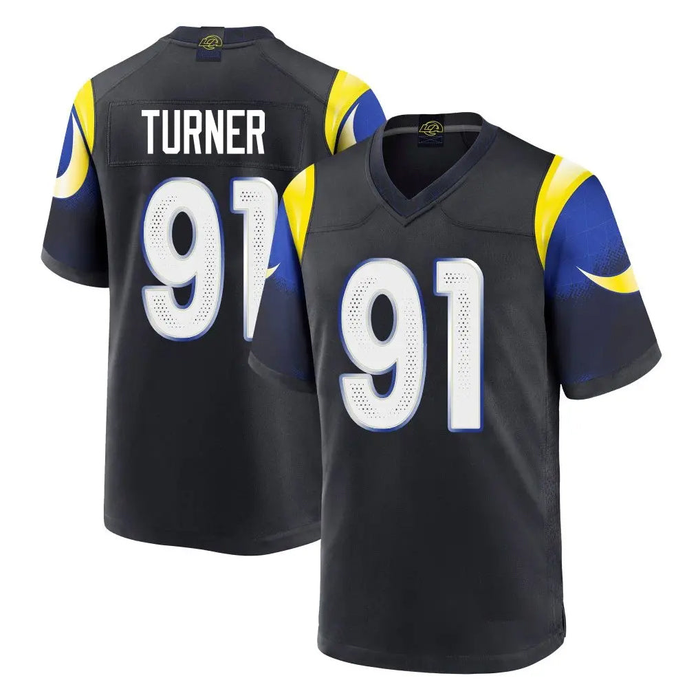 Vanessashop LA.Rams #91 Kobie Turner Player Black Midnight Rivalries Collection Home Game Stitched Jerseys