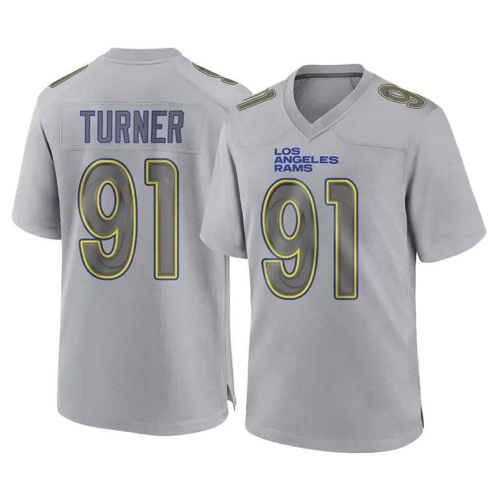 Vanessashop LA.Rams #91 Kobie Turner Player Gray Atmosphere Fashion Home Game Stitched Jerseys