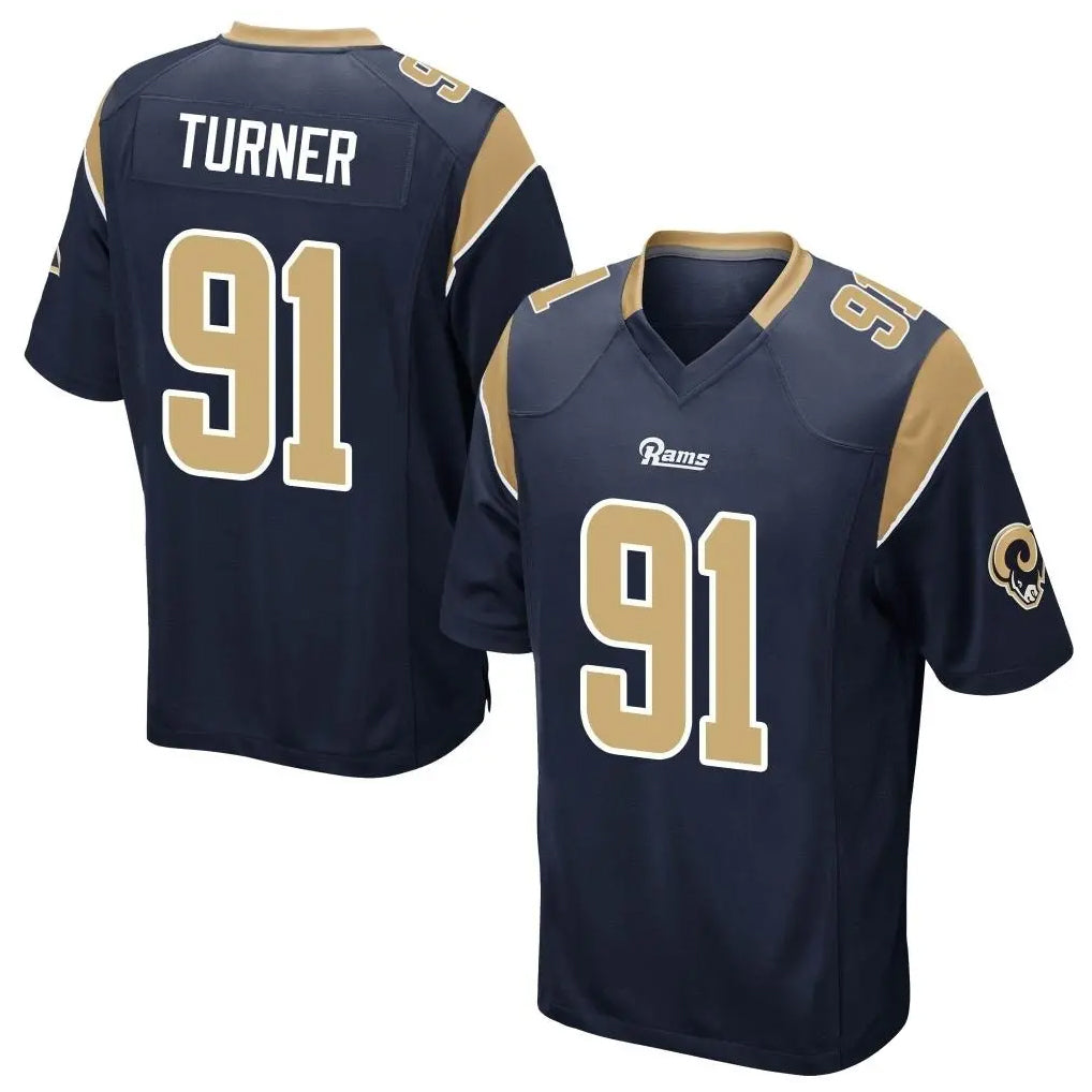 Vanessashop LA.Rams #91 Kobie Turner Player Navy Home Game Stitched Jerseys