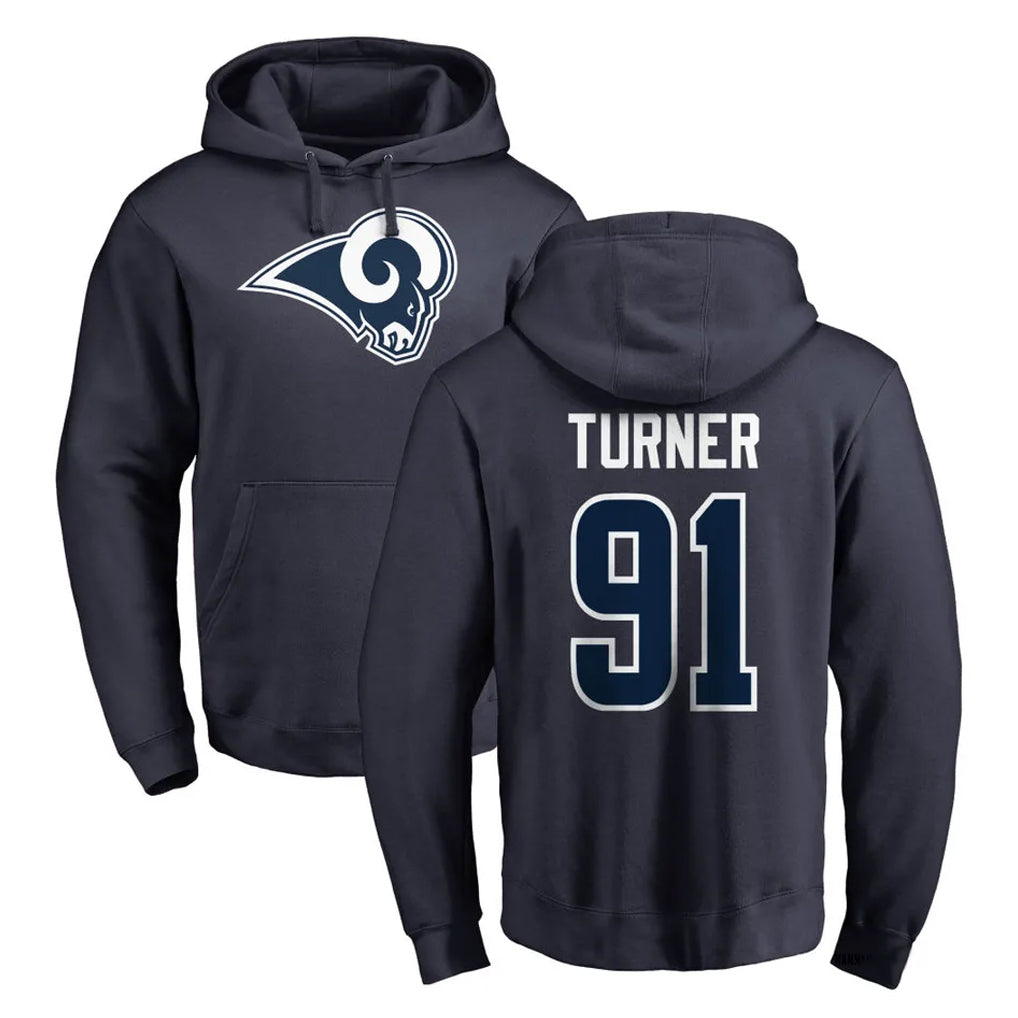 Vanessashop LA.Rams #91 Kobie Turner Player Navy Pullover Hoodie Limited Game Stitched Jerseys