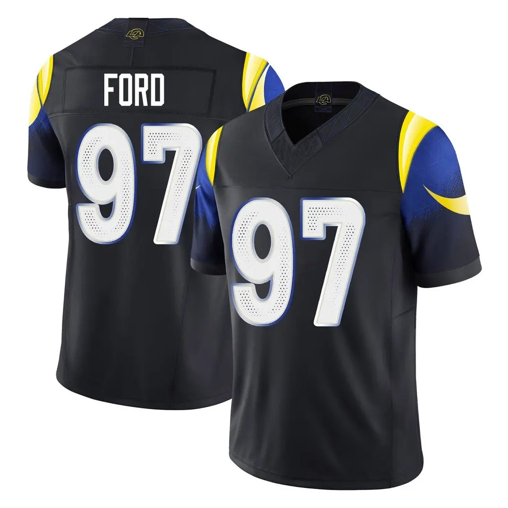Vanessashop LA.Rams #97 Poona Ford Player Black Midnight Rivalries Collection Limited Home Game Stitched Jerseys