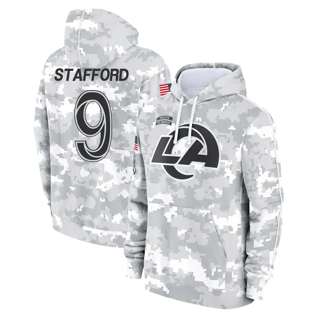 Vanessashop LA.Rams #9 Matthew Stafford Player Arctic Camo Salute to Service Hoodies Limited Game Stitched Jerseys