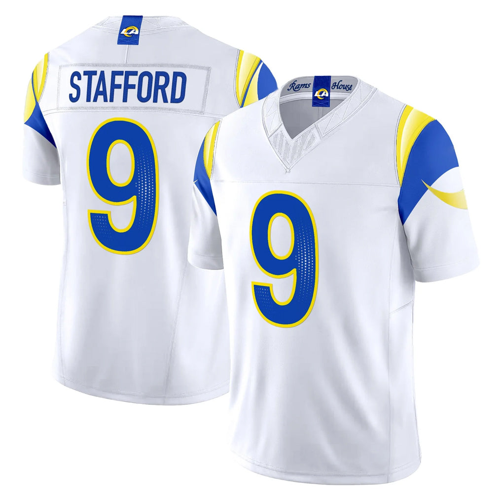 Vanessashop LA.Rams #9 Matthew Stafford Player White Rivalries Vapor Limited Home Game Stitched Jerseys