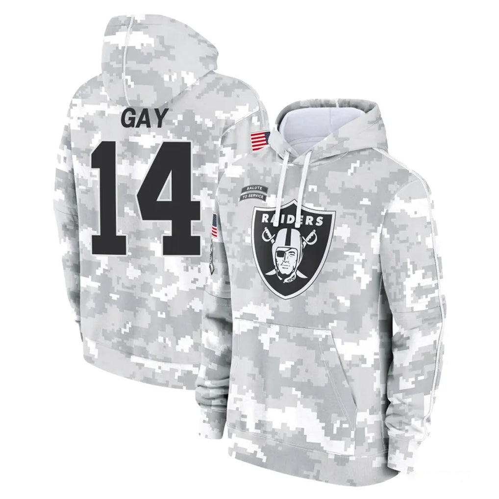 Vanessashop LV.Raiders #14 Matt Gay Player Arctic Camo Salute to Service Hoodies Limited Game Stitched Jerseys