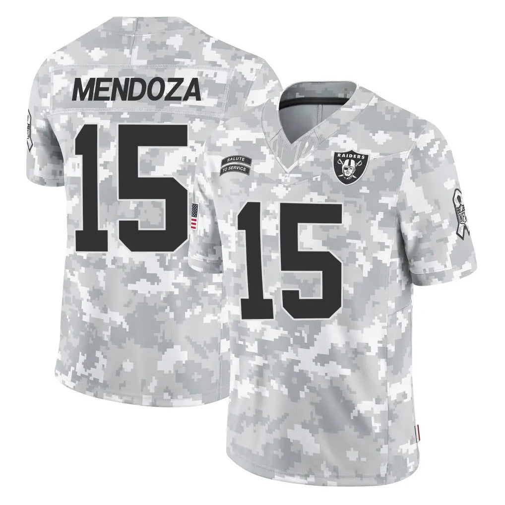 Vanessashop LV.Raiders #15 Fernando Mendoza Player Arctic Camo Salute To Service Limited Game Stitched Jerseys