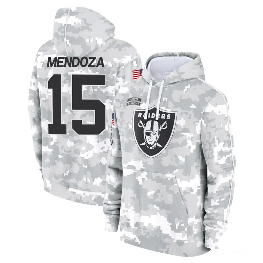 Vanessashop LV.Raiders #15 Fernando Mendoza Player Arctic Camo Salute to Service Hoodies Limited Game Stitched Jerseys