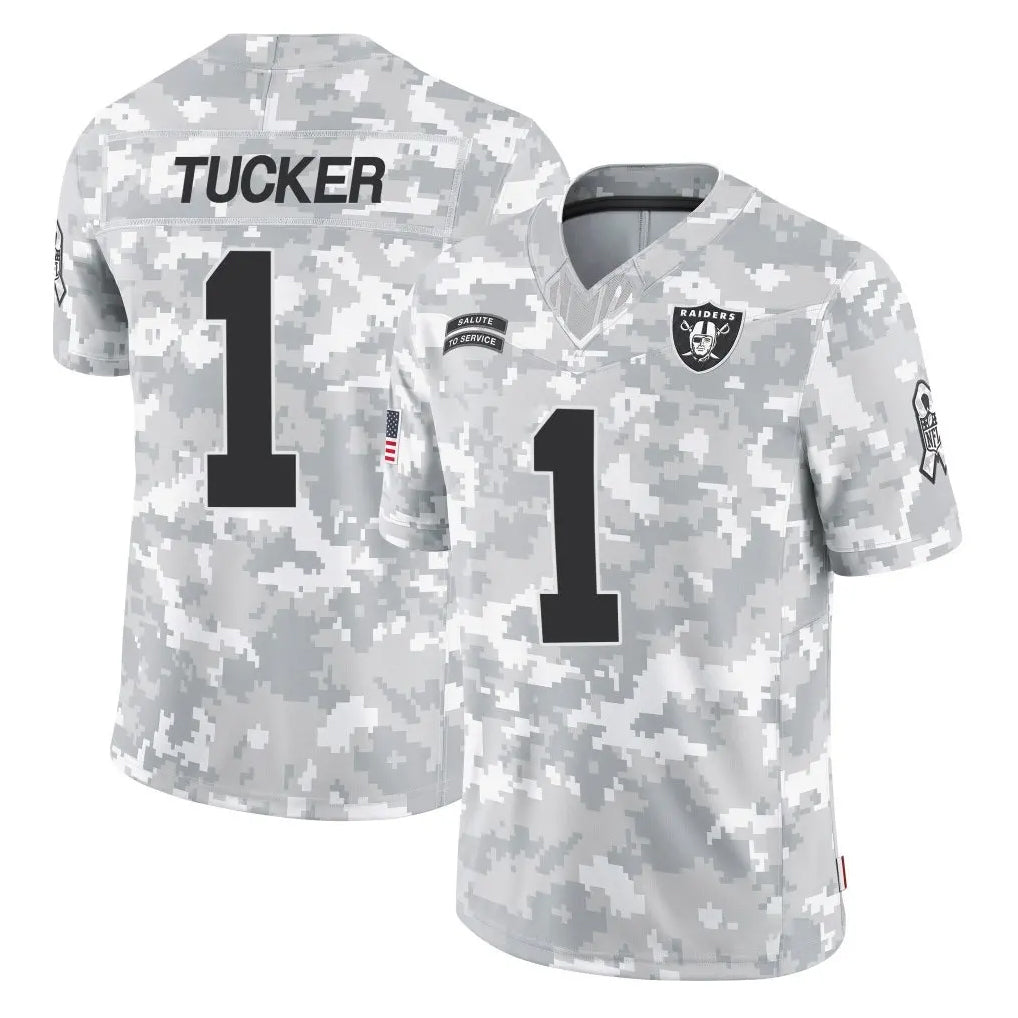 Vanessashop LV.Raiders #1 Tre Tucker Player Arctic Camo Salute To Service Limited Game Stitched Jerseys