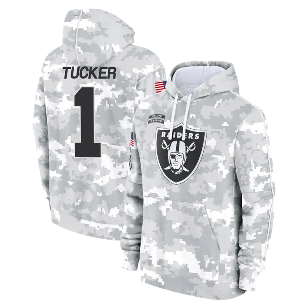 Vanessashop LV.Raiders #1 Tre Tucker Player Arctic Camo Salute to Service Hoodies Limited Game Stitched Jerseys