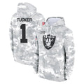 Vanessashop LV.Raiders #1 Tre Tucker Player Arctic Camo Salute to Service Hoodies Limited Game Stitched Jerseys
