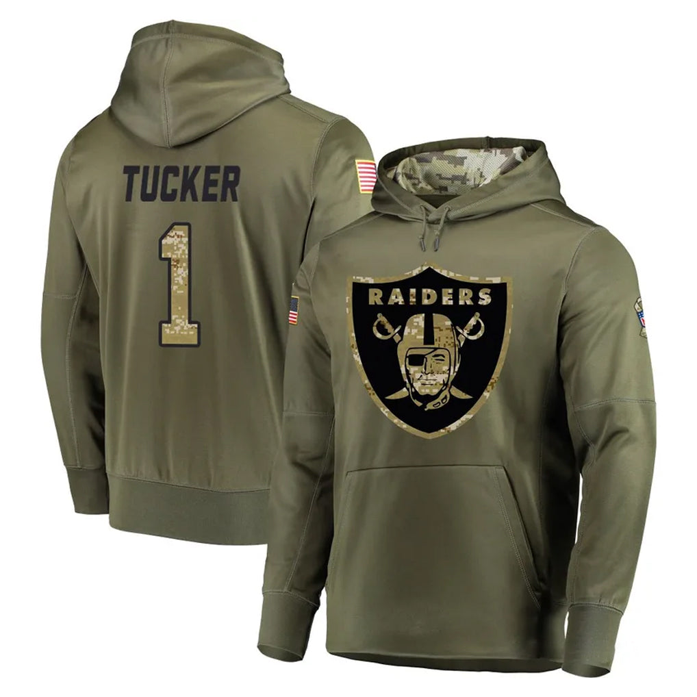 Vanessashop LV.Raiders #1 Tre Tucker Player Olive Salute to Service Pullover Hoodies Home Game Stitched Jerseys