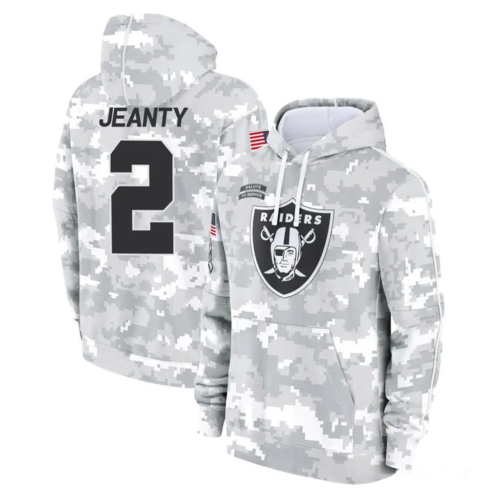 Vanessashop LV.Raiders #2 Ashton Jeanty Player Arctic Camo Salute to Service Hoodies Limited Game Stitched Jerseys