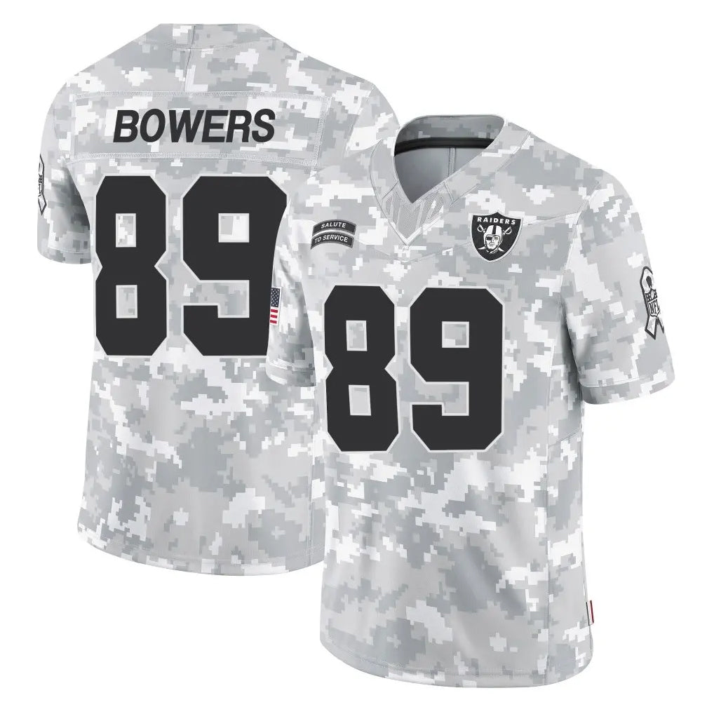 Vanessashop LV.Raiders #89 Brock Bowers Player Arctic Camo Salute To Service Limited Game Stitched Jerseys
