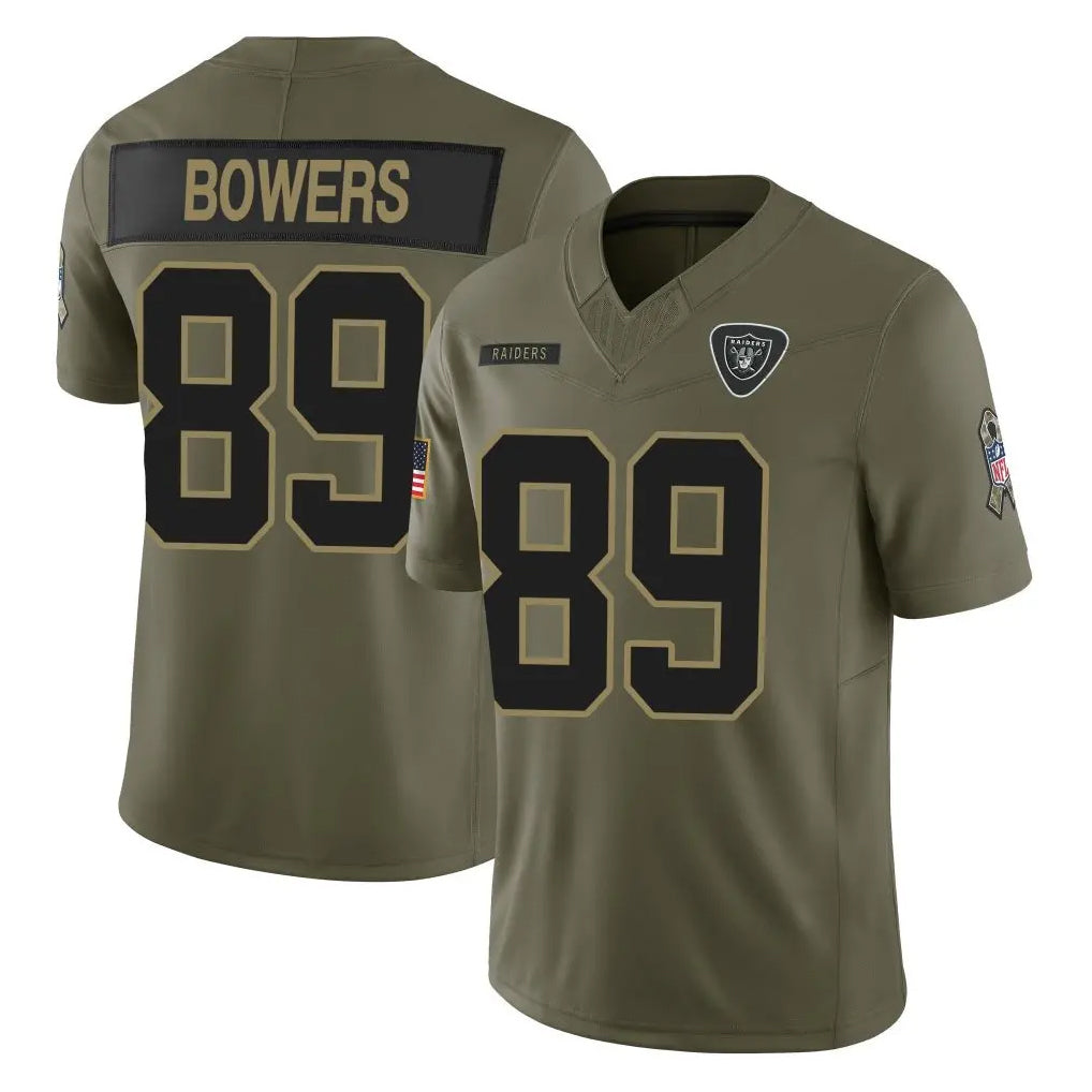 Vanessashop LV.Raiders #89 Brock Bowers Player Olive 2025 Salute To Service Limited Game Stitched Jerseys
