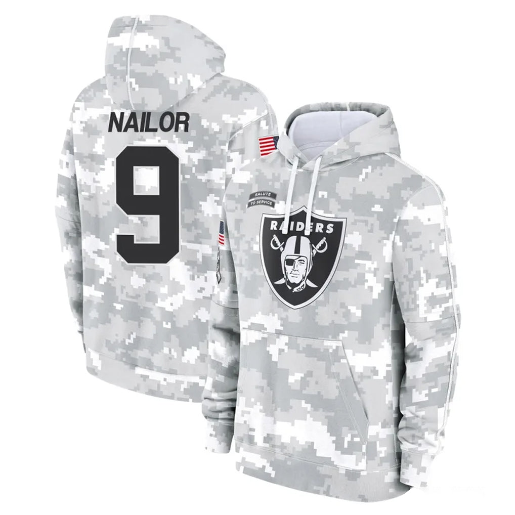 Vanessashop LV.Raiders #9 Jalen Nailor Player Arctic Camo Salute to Service Hoodies Limited Game Stitched Jerseys