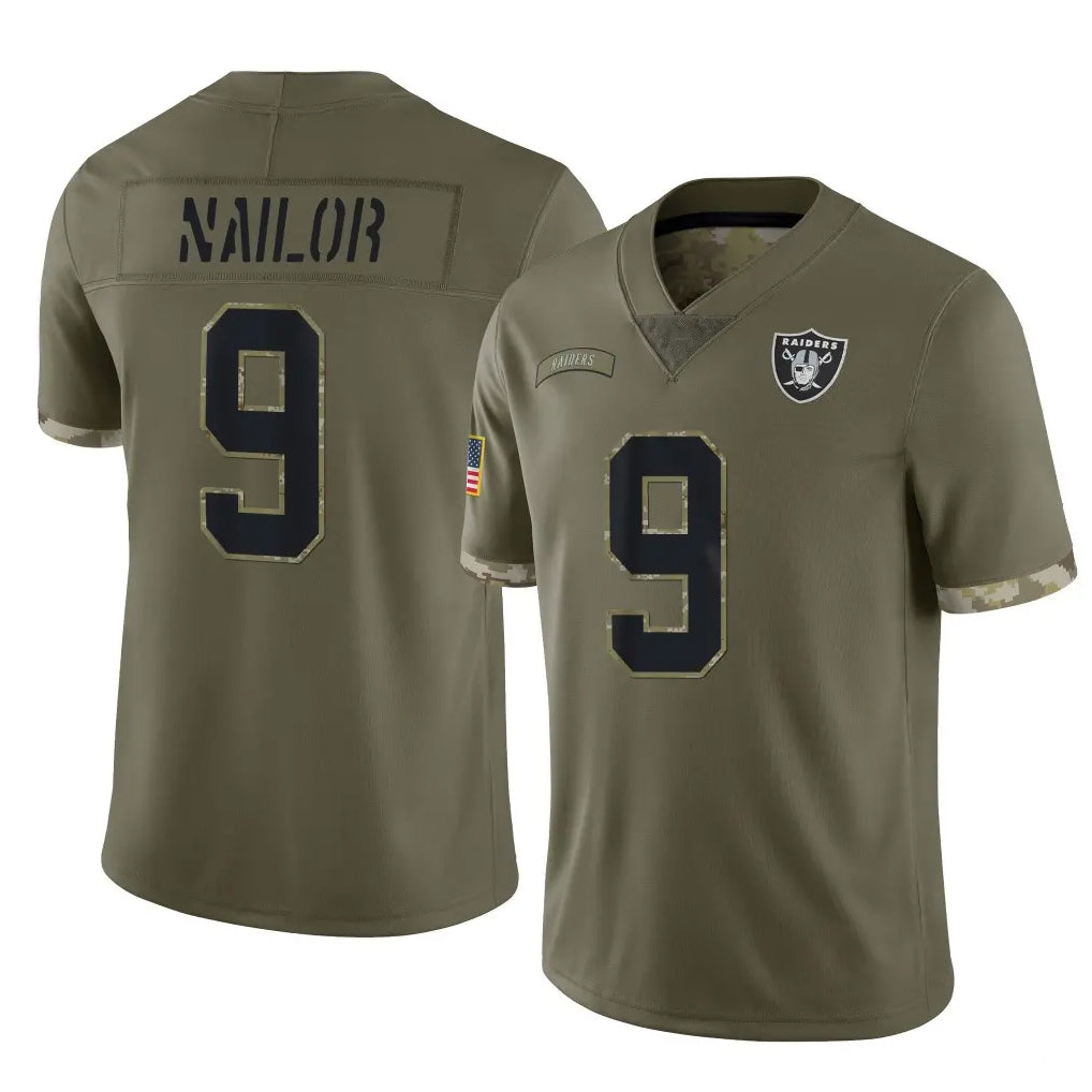 Vanessashop LV.Raiders #9 Jalen Nailor Player Olive Salute To Service Limited Stitched Jerseys