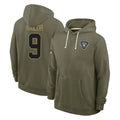 Vanessashop LV.Raiders #9 Jalen Nailor Player Olive Salute to Service Pullover Hoodies Limited Stitched Jerseys