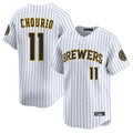 Vanessashop M.Brewers #11 Jackson Chourio Player White Stripes Home Limited Game Stitched Jerseys