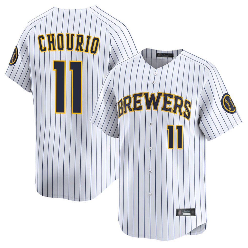 Vanessashop M.Brewers #11 Jackson Chourio Player White Stripes Home Limited Game Stitched Jerseys