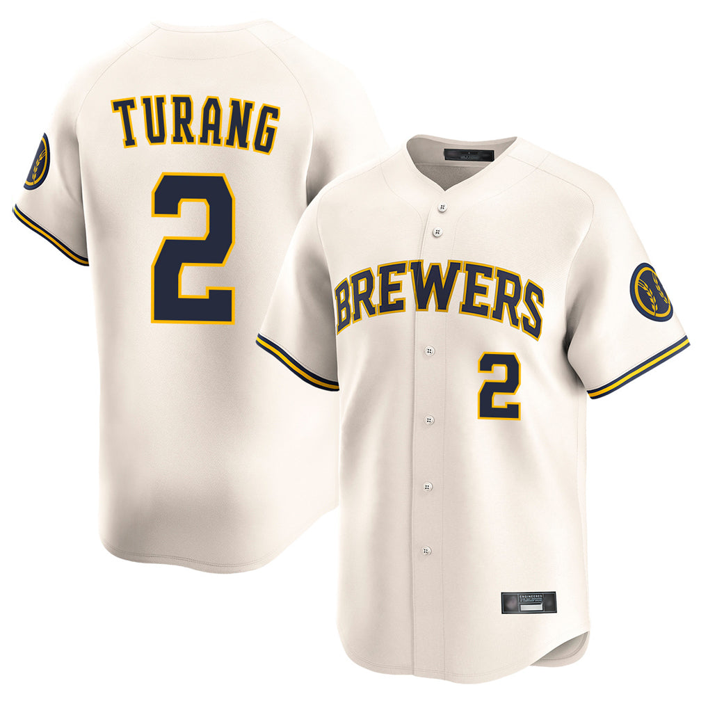 Vanessashop M.Brewers #2 Brice Turang Player Cream Home Limited Game Stitched Jerseys