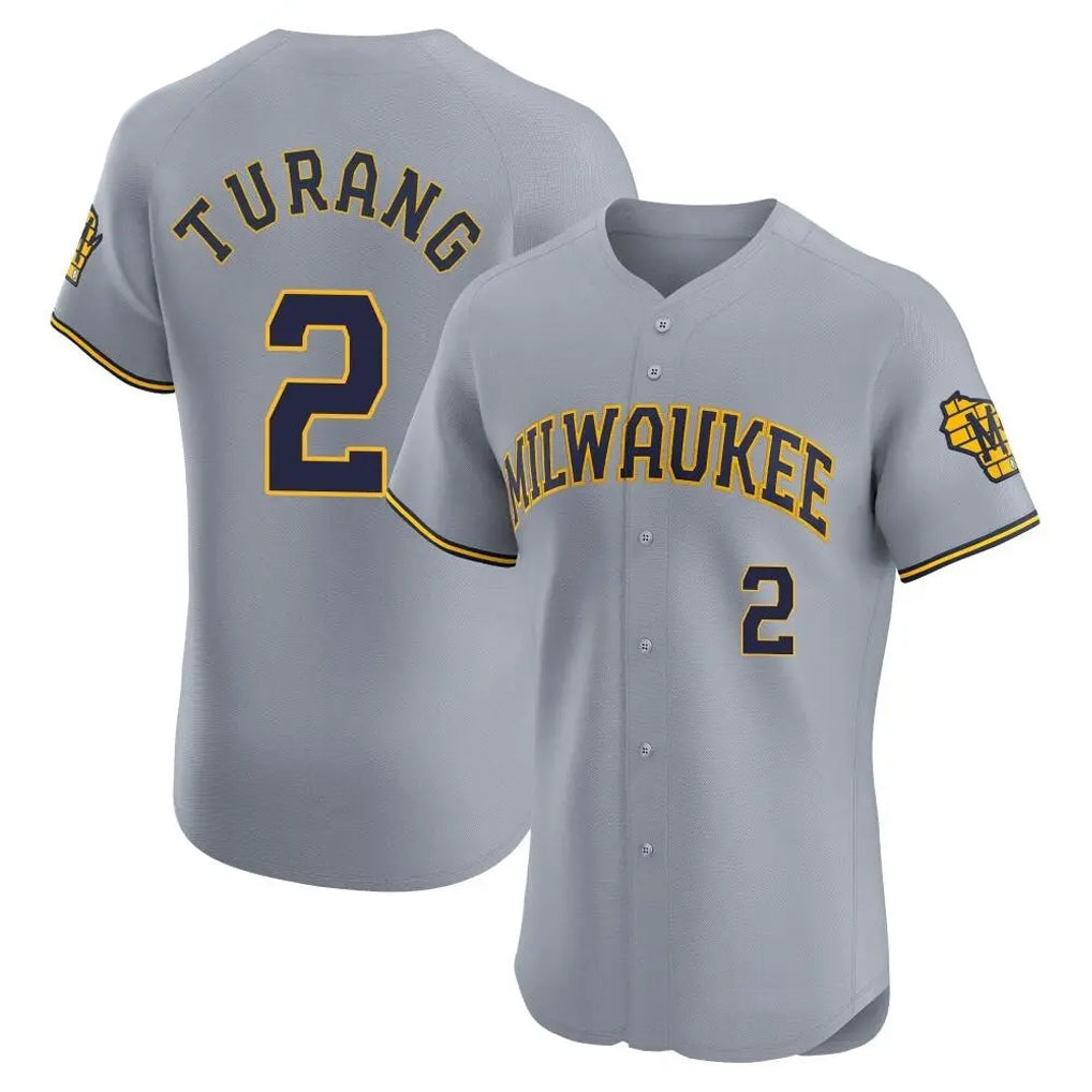 Vanessashop M.Brewers #2 Brice Turang Player Gray Home Limited Elite Stitched Jerseys