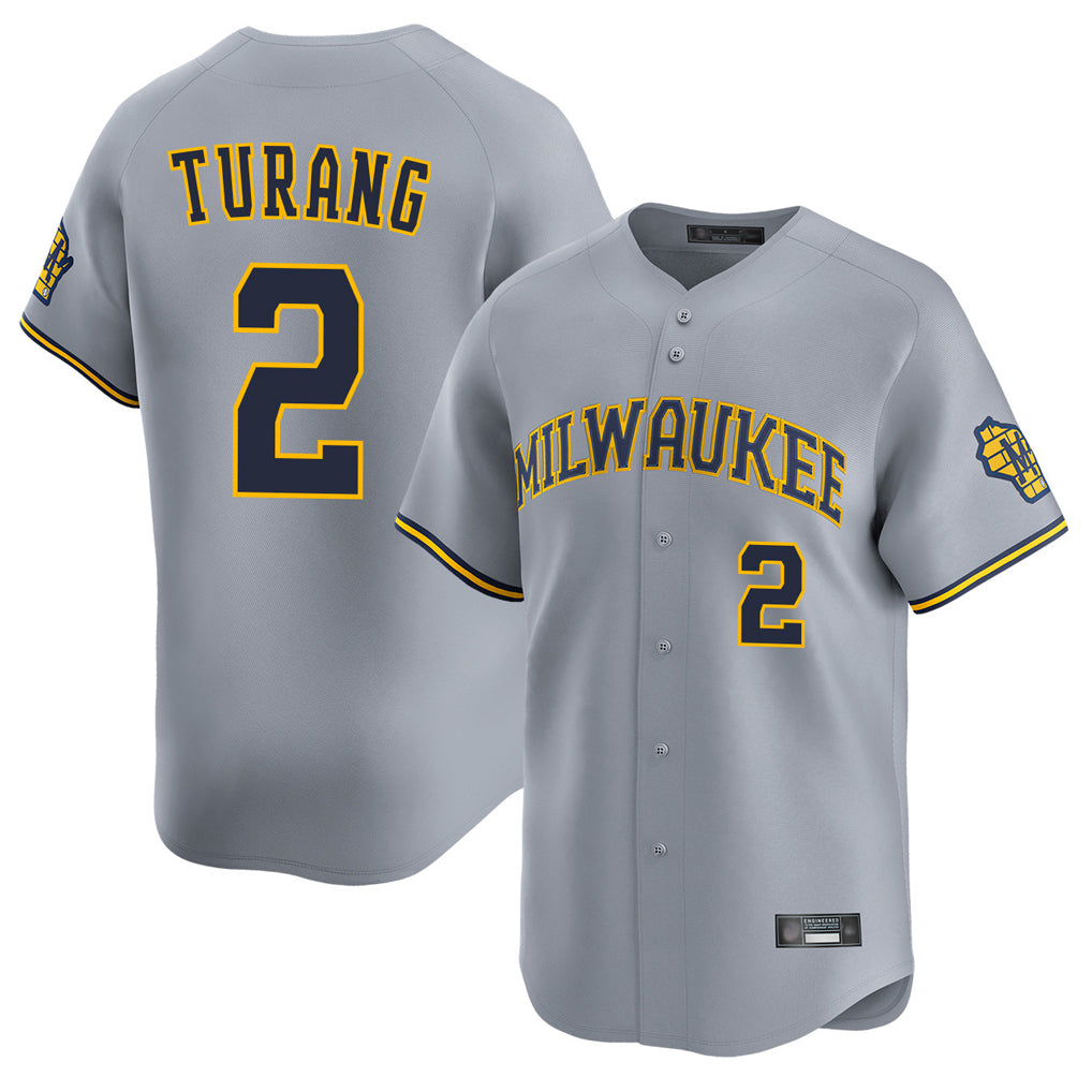 Vanessashop M.Brewers #2 Brice Turang Player Gray Home Limited Stitched Jerseys