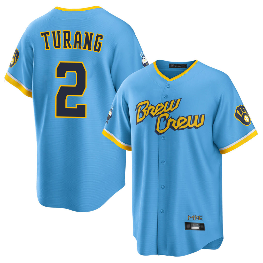 Vanessashop M.Brewers #2 Brice Turang Player Light Blue City Connect Home Game Stitched Jerseys