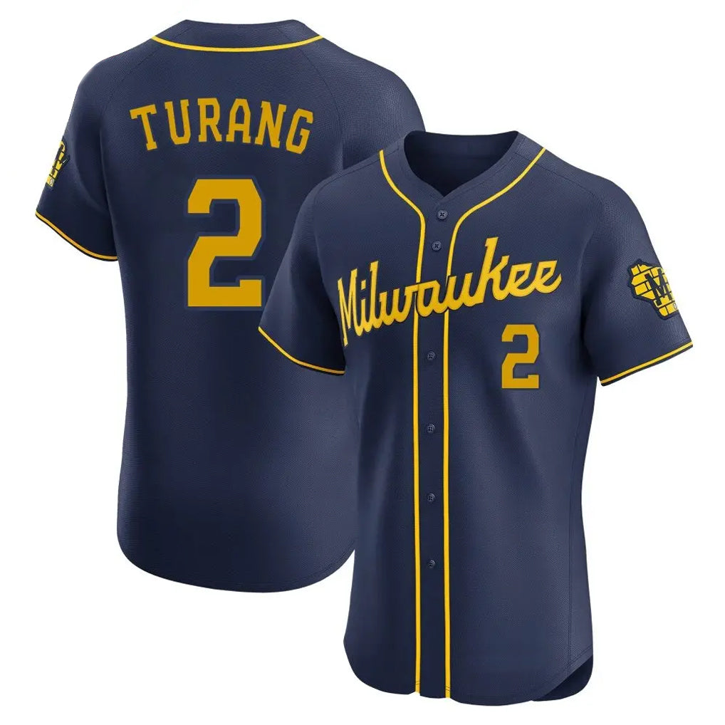 Vanessashop M.Brewers #2 Brice Turang Player Navy Home Limited Elite Stitched Jerseys