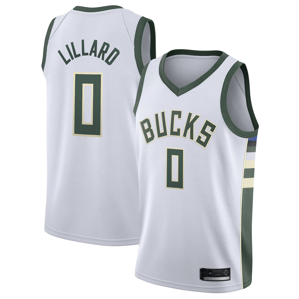 Vanessashop M.Bucks #0 Damian Lillard White Swingman Player Jerseys - Association Edition