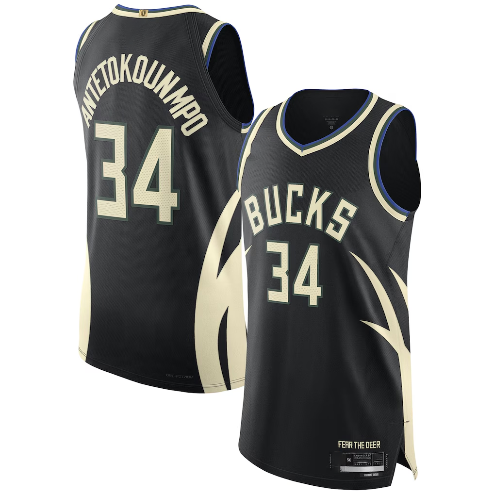 Vanessashop M.Bucks #34 Giannis Antetokounmpo  Black Authentic Player Jerseys - Statement Edition