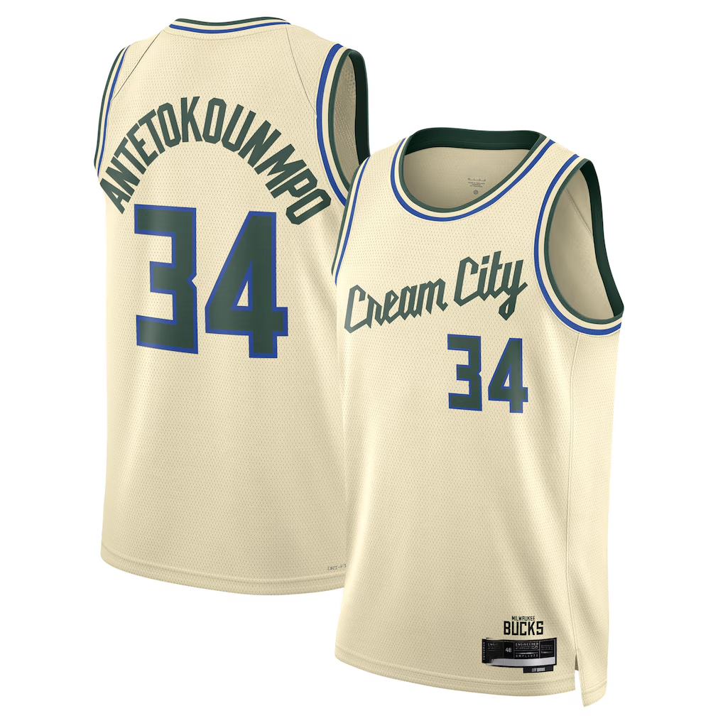 Vanessashop M.Bucks #34 Giannis Antetokounmpo Cream 202526 Swingman Jerseys - City Edition