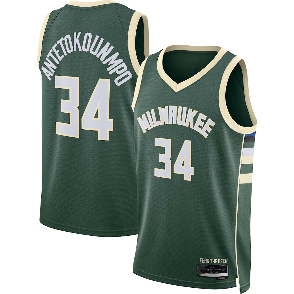 Vanessashop M.Bucks #34 Giannis Antetokounmpo Hunter Green Swingman Jerseys - Icon Edition