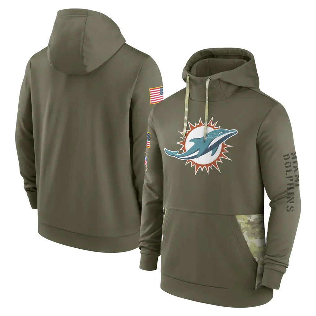 Vanessashop M.Dolphins Olive Salute to Service Pullover Hoodies Home Game Blank Player Stitched Jerseys