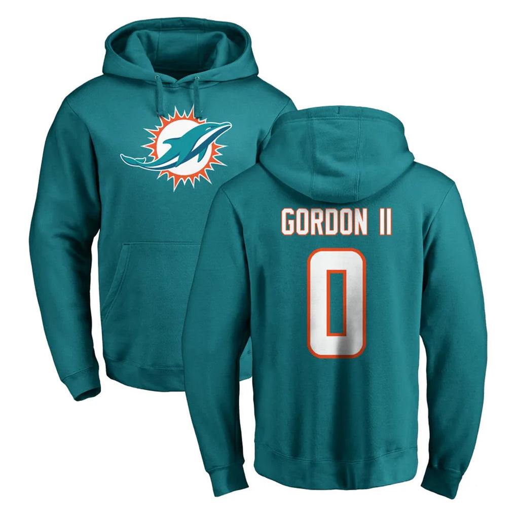 Vanessashop M.Dolphins #0 Ollie Gordon II Player Aqua LOGO Pullover Hoodies Limited Stitched Jerseys